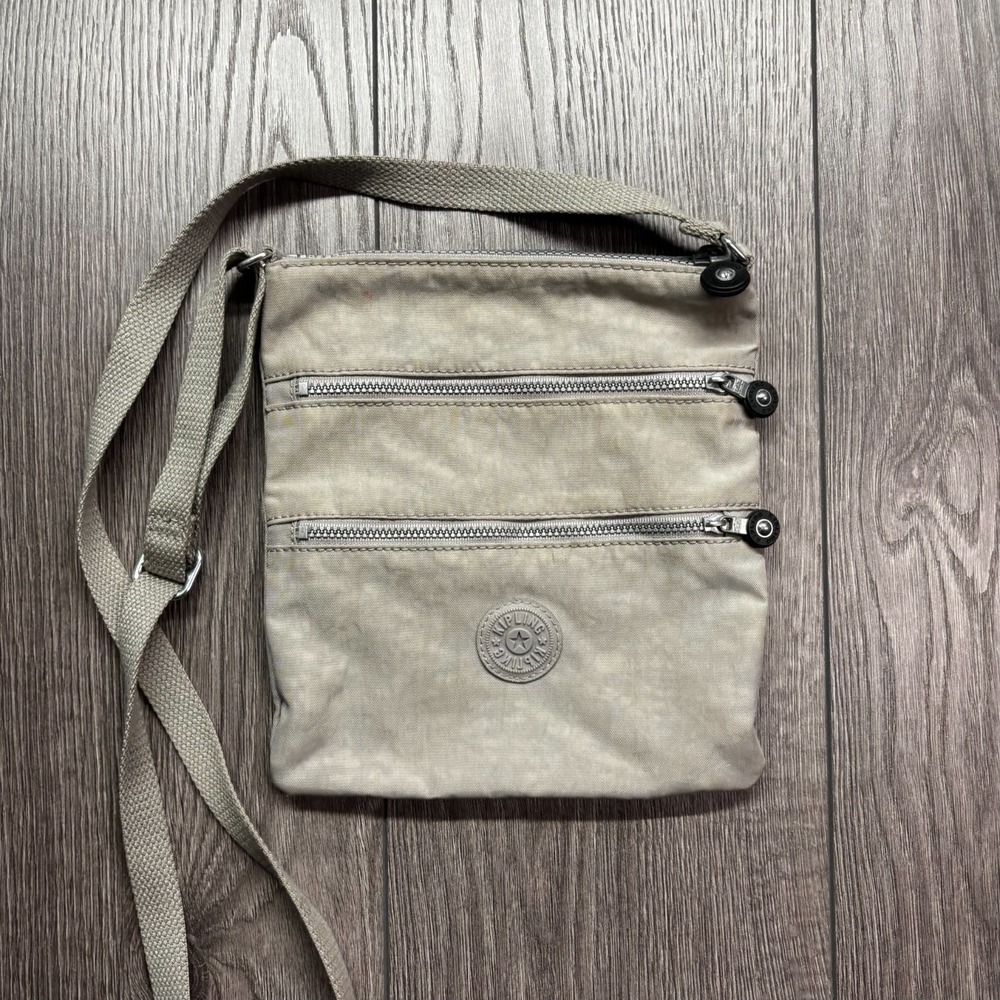 Mini Kipling Alvar Khaki Crossbody Triple Zip Top Shoulder Bag Purse Vintage Y2k